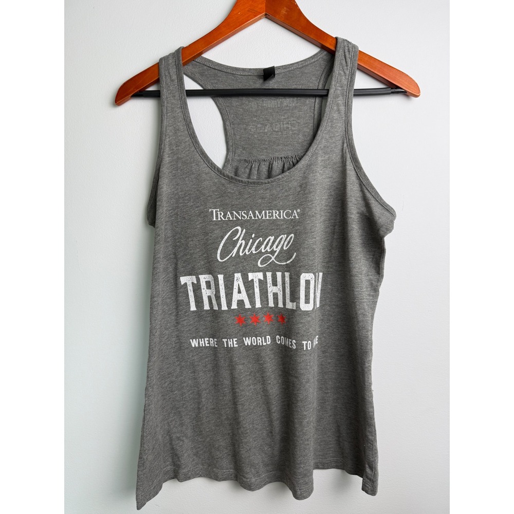 DISTRICT MADE Chicago Triathlon Tank Top Women Grey Racerback Graphic Size M